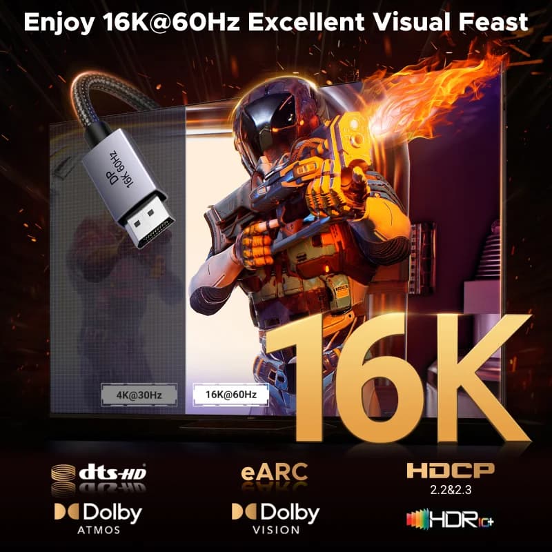 כבל DisplayPort 2.1, תמיכה בוידאו 8K 60Hz HDR