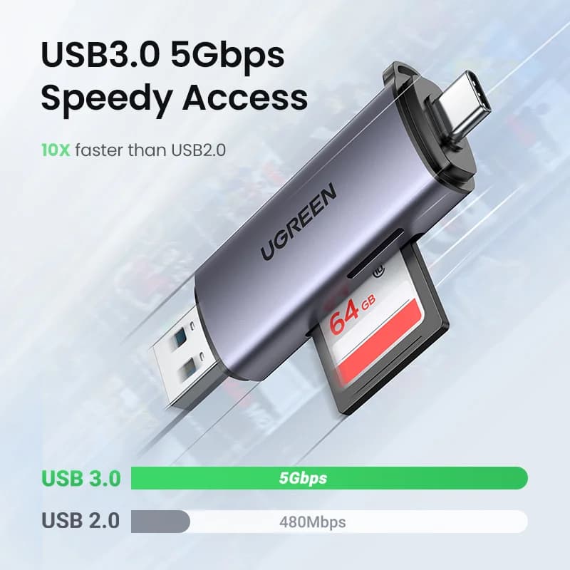 קורא כרטיסי SD/MicroSD עם חיבור USB 3.0 ו-USB-C