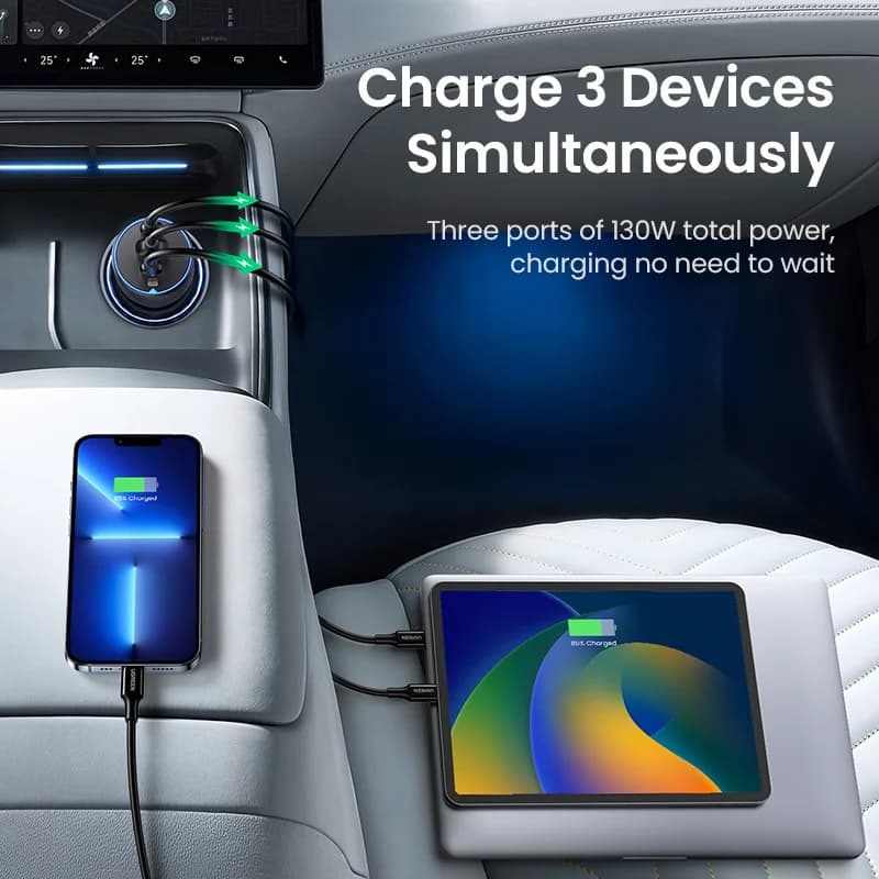 מטען לרכב כפול USB-C בעוצמה 130W