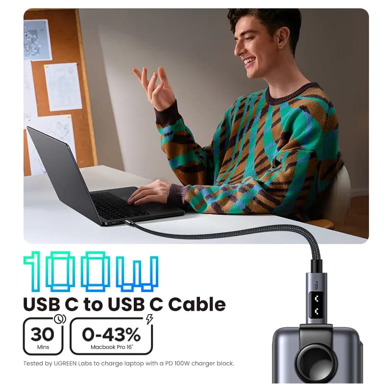 כבל USB-C ל-USB-C, 100W PD, 0.5-3m
