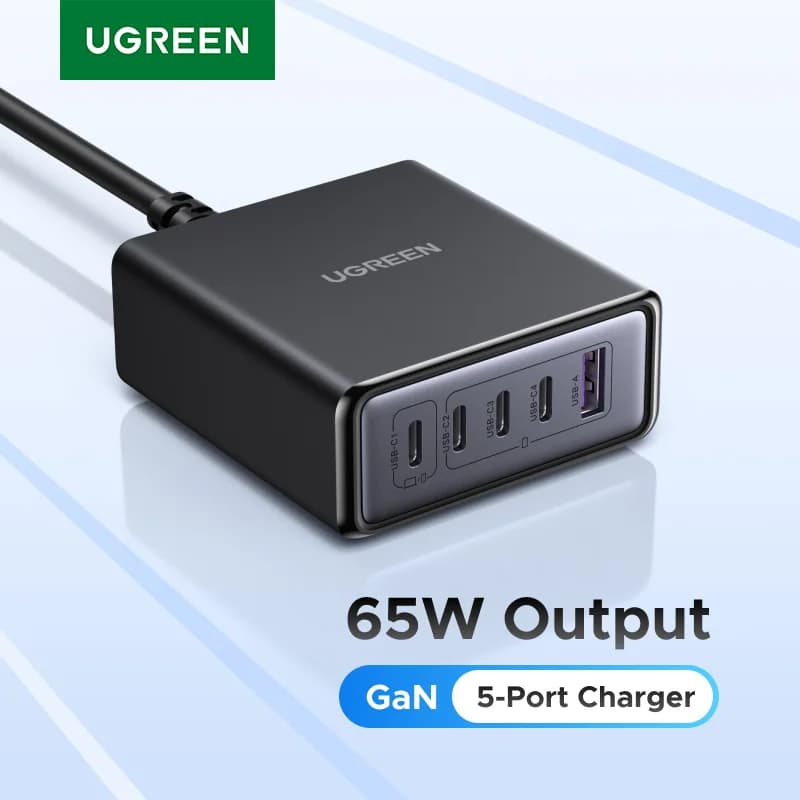 מטען שולחני GaN 5 ב-1 בהספק 65W-100W עם PD ו-QC
