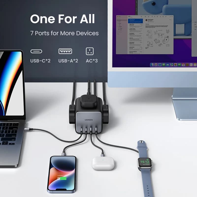עמדת טעינה שולחנית GaN 65W עם USB-C