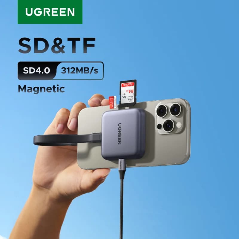 קורא כרטיסי SD ו-TF מגנטי עם חיבור USB-C, 312MB/s