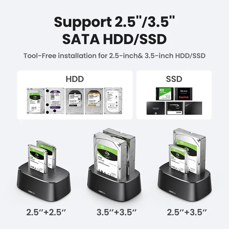 עמדת עגינה (Docking Station) SATA ל-USB 3.0 עם שני חריצים