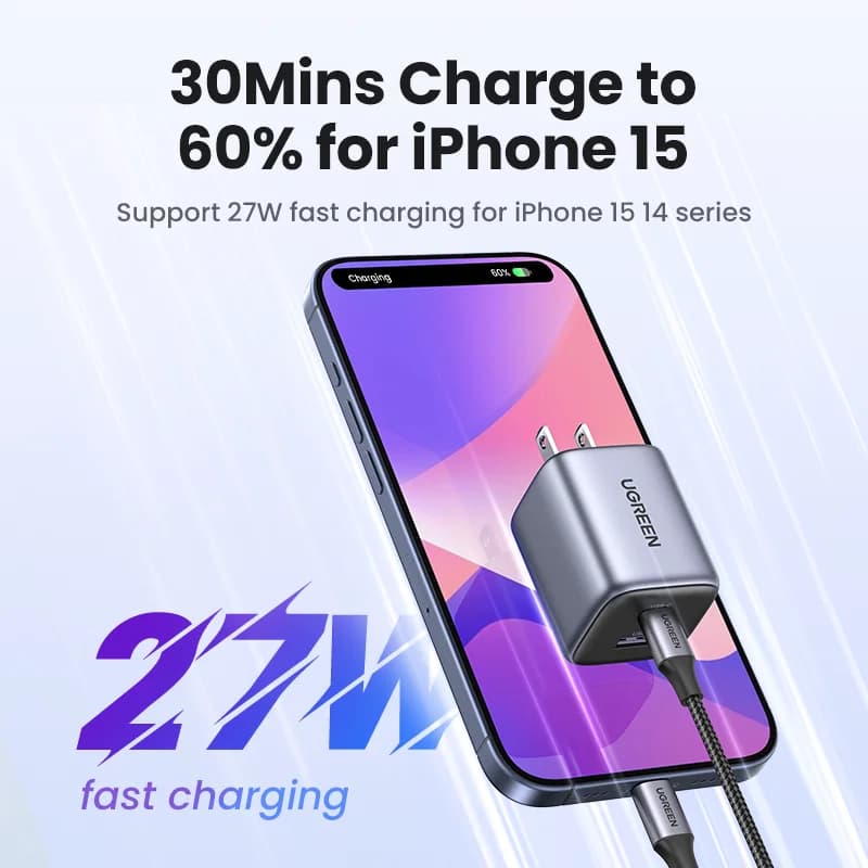 מטען מהיר GaN USB-C 35W עם תקע אמריקאי