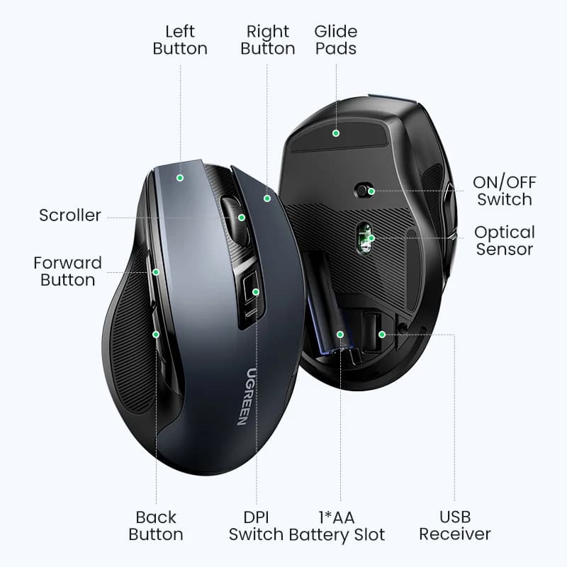 עכבר אלחוטי ארגונומי, Bluetooth, 4000 DPI