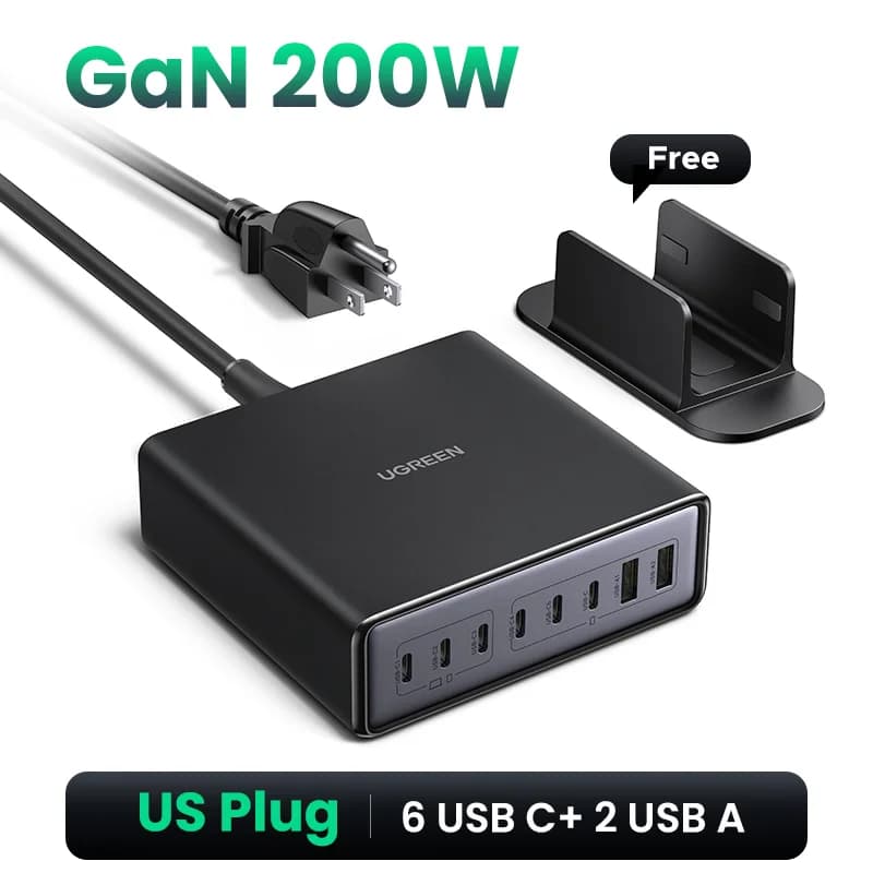 מטען שולחני GaN 200W, תקע US