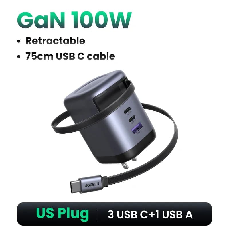 מטען GaN 65W עם כבל USB-C נשלף