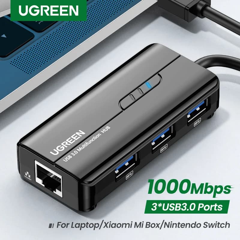 מתאם USB 3.0 ל-Gigabit Ethernet עם Hub