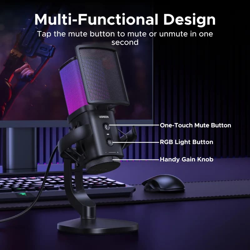 מיקרופון USB עם השתקה מגע ותאורת RGB