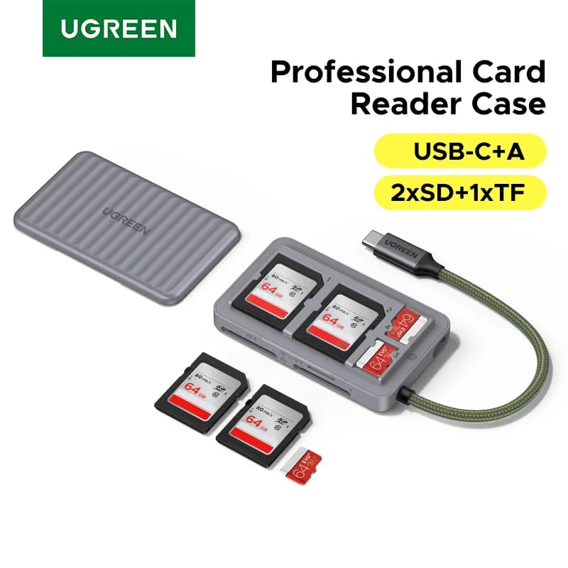 קורא כרטיסי SD/TF עם USB-C ונרתיק אחסון