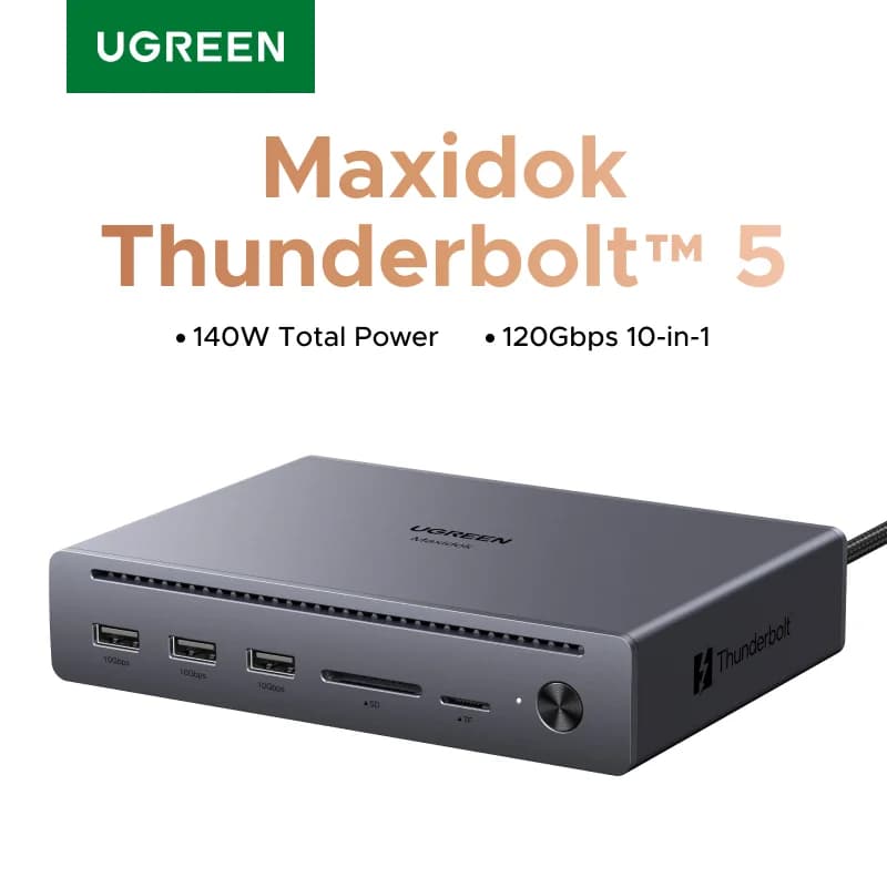 עמדת עגינה Thunderbolt 5 עם 10 יציאות ומהירות 120Gbps