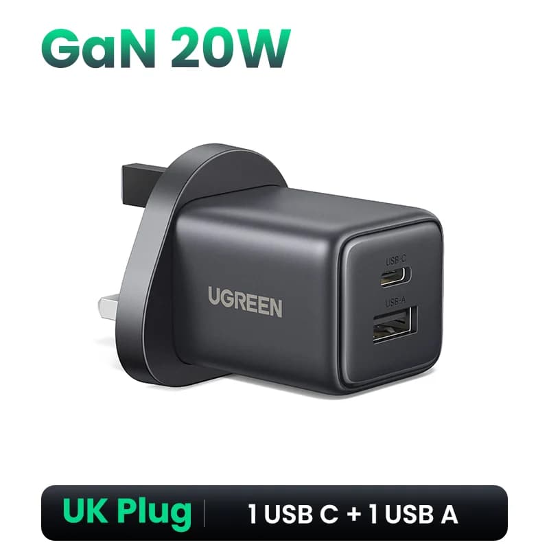 מטען GaN מיני מהיר 30W עם תקע UK וחיבור USB-C