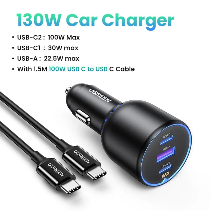 מטען לרכב כפול USB-C בעוצמה 130W