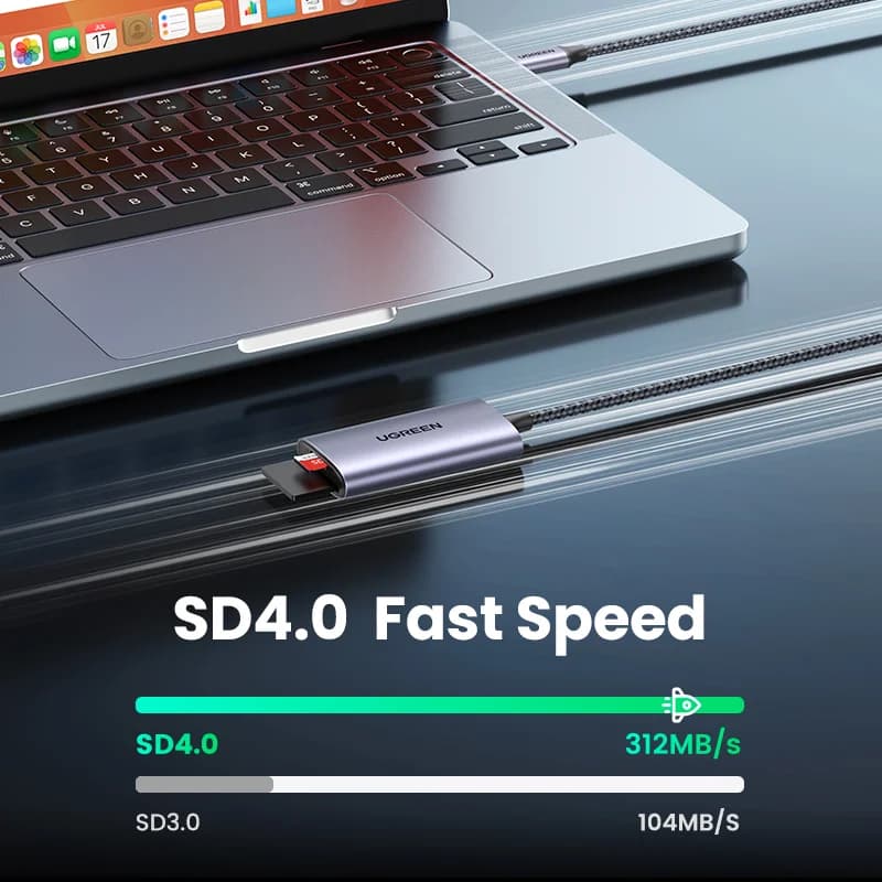קורא כרטיסים SD ו-MicroSD עם חיבור USB-C, מהירות 312MB/s