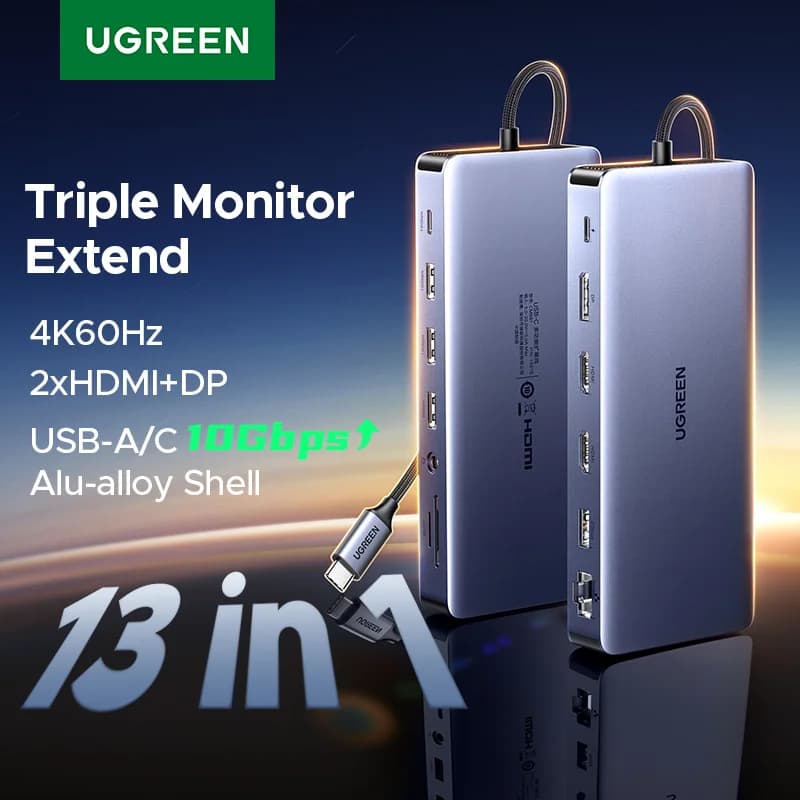 עמדת עגינה USB-C 13-in-1 עם תלת מסך ו-RJ45