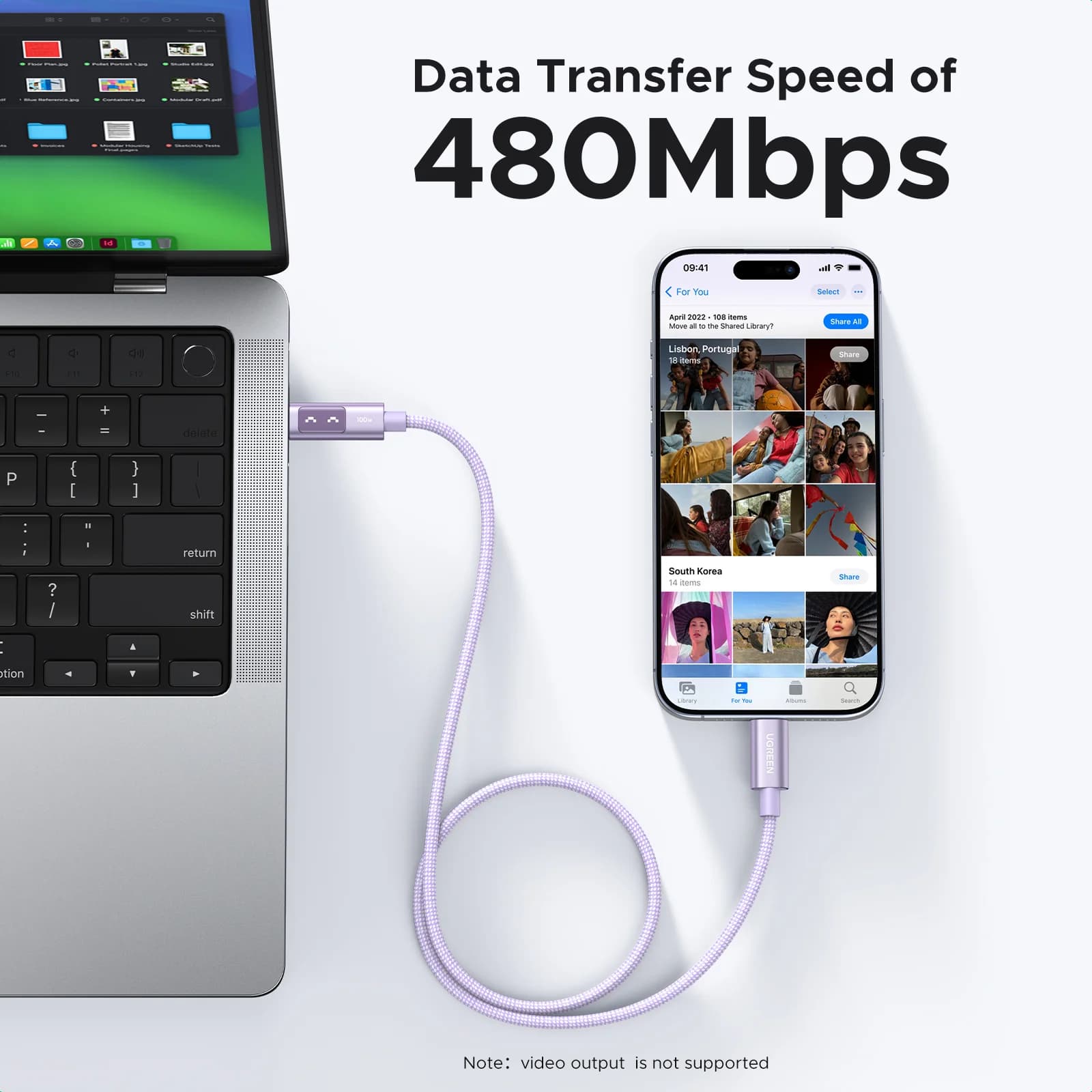 כבל USB-C ל-USB-C, 100W PD, רב-צבעי
