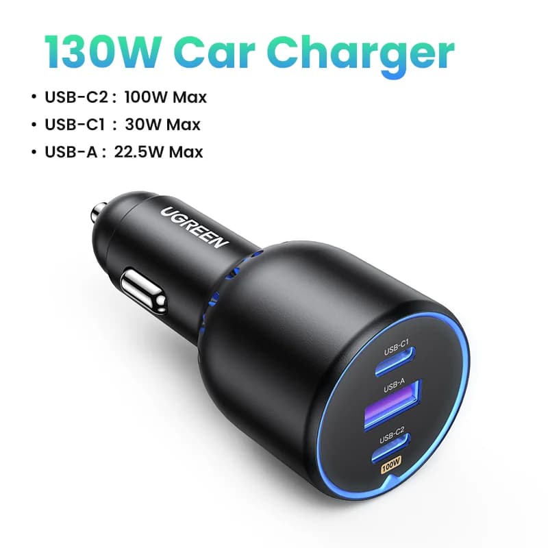 מטען לרכב כפול USB-C בעוצמה 130W