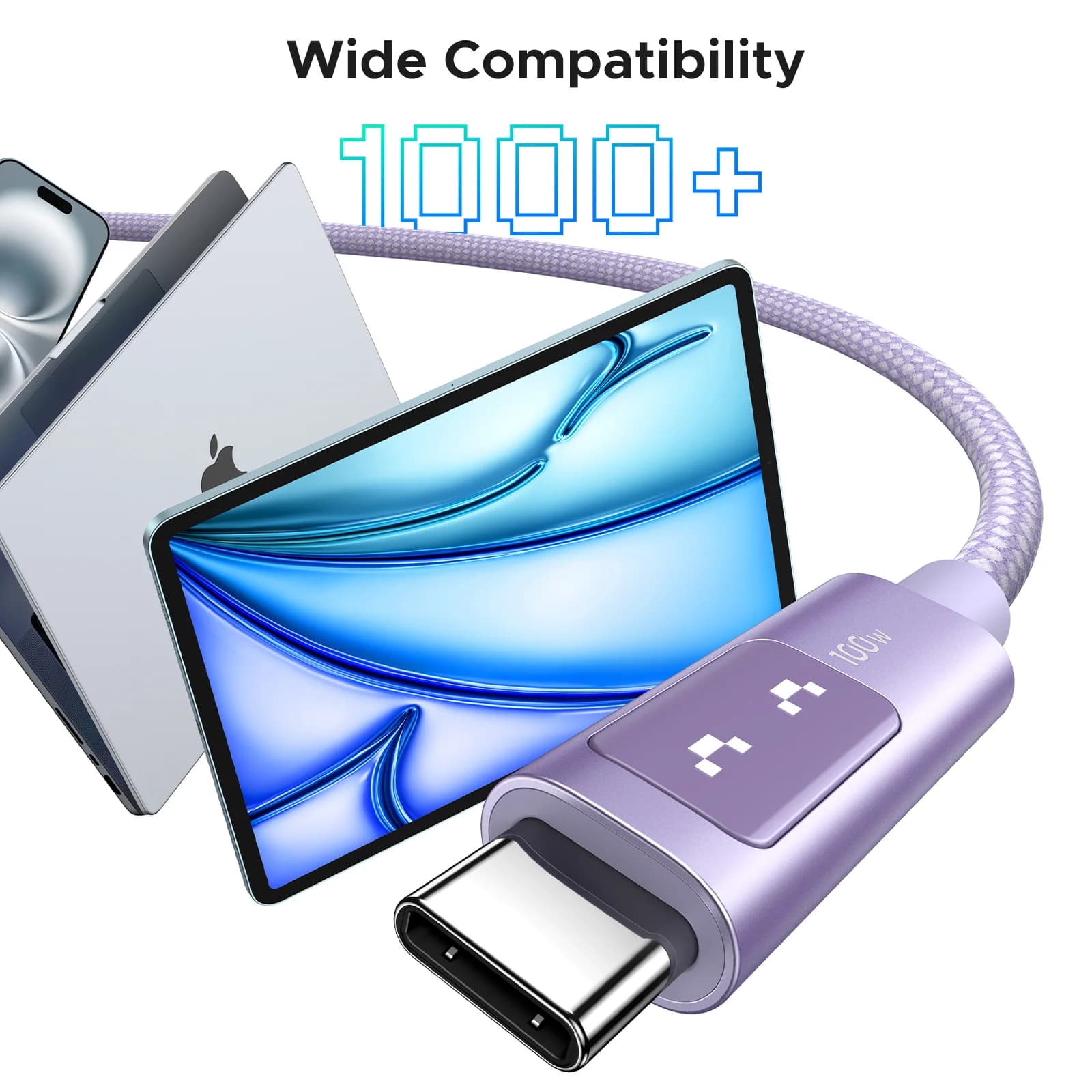 כבל USB-C ל-USB-C, 100W PD, רב-צבעי