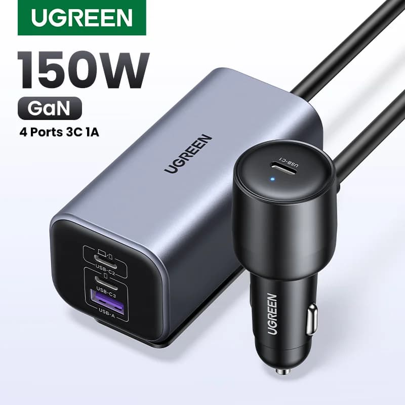 מטען GaN לרכב בהספק 150W עם 4 יציאות USB