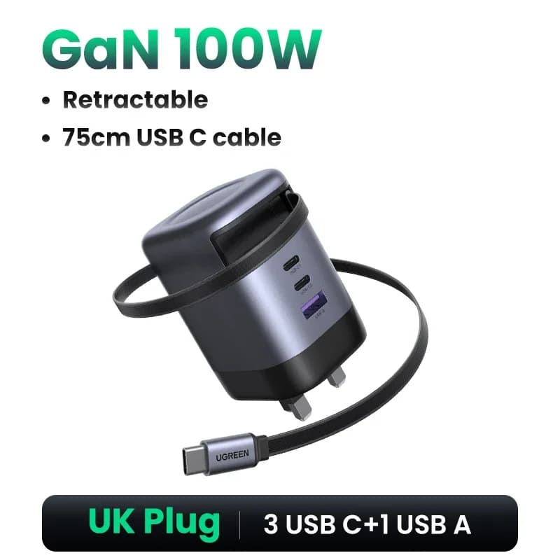 מטען GaN 65W עם כבל USB-C נשלף