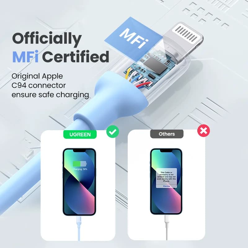 כבל טעינה מהירה MFi מסיליקון USB-C ל-Lightning