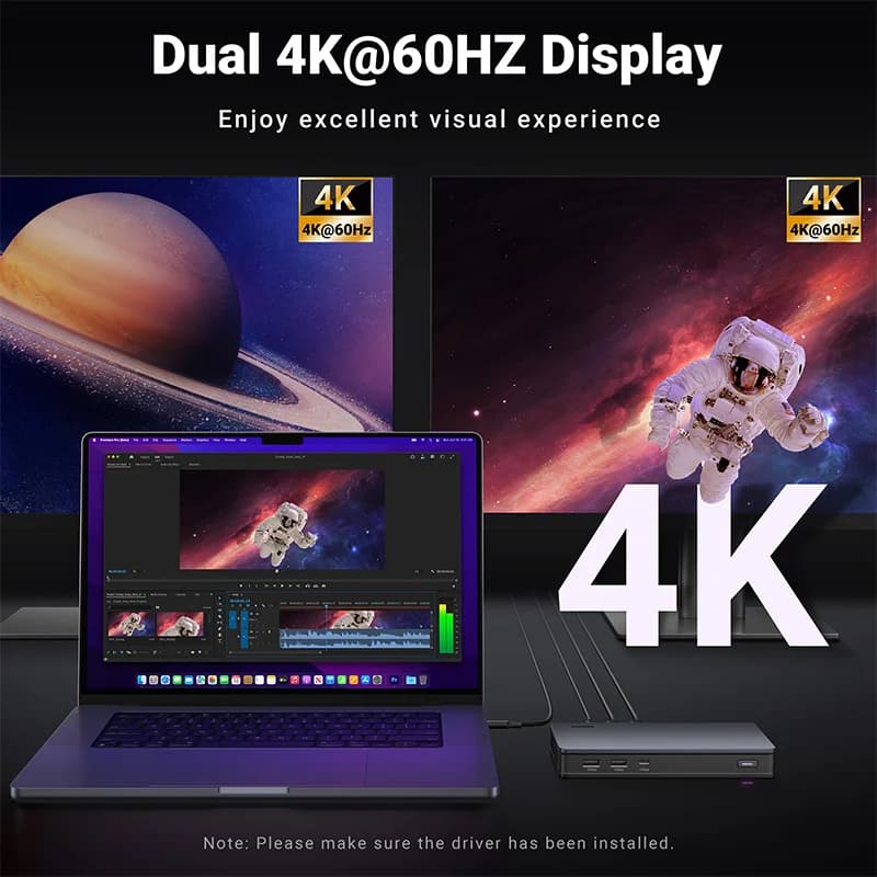 עמדת עגינה USB-C 9-ב-1 עם תצוגה משולשת