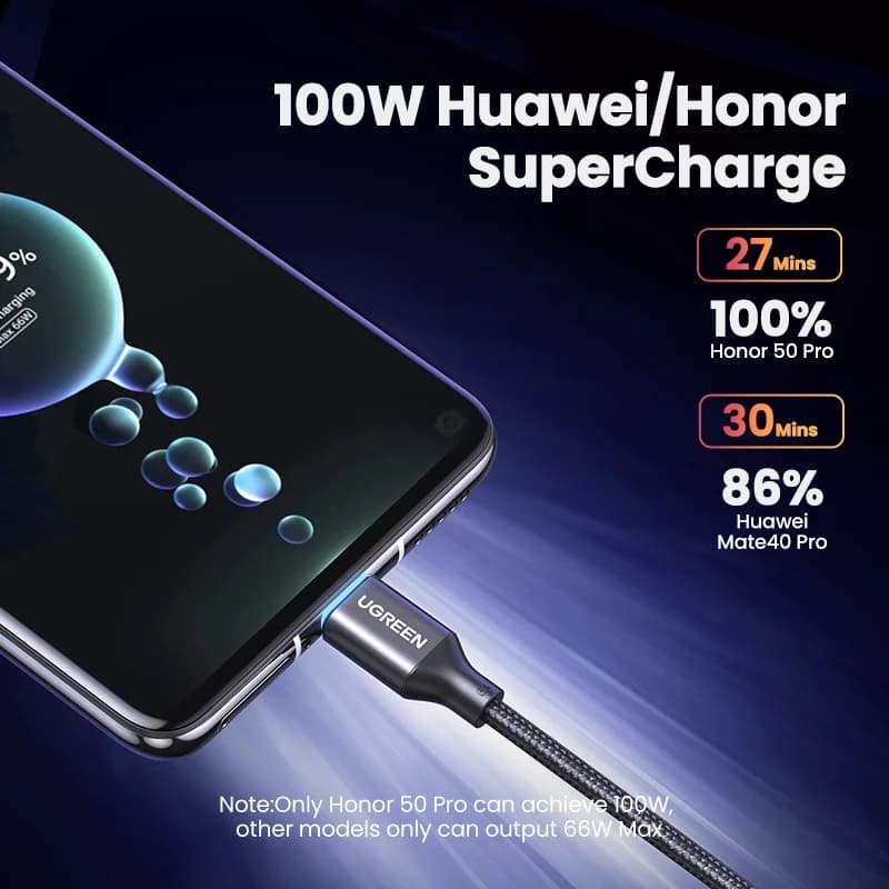 כבל טעינה מהירה 100W USB-A ל-USB-C