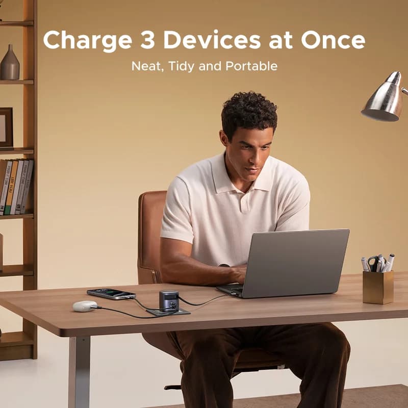 מטען GaN 65W עם כבל USB-C נשלף
