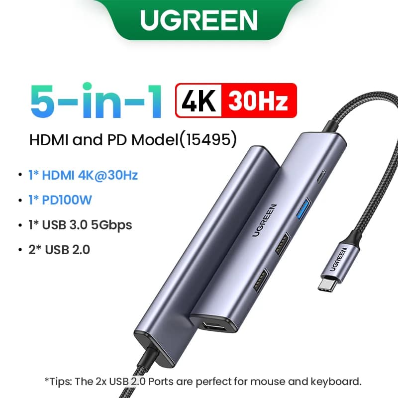 Hub USB-C עם HDMI 4K, SD/TF ו-PD 100W