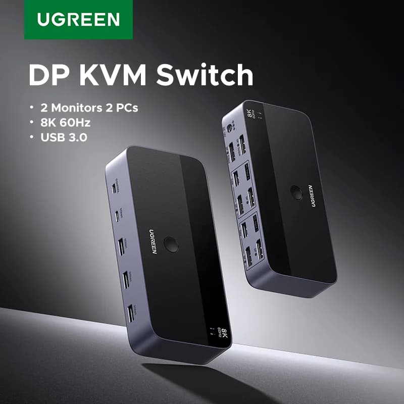 מתג KVM לשני מסכים, 8K/60Hz, USB 3.0