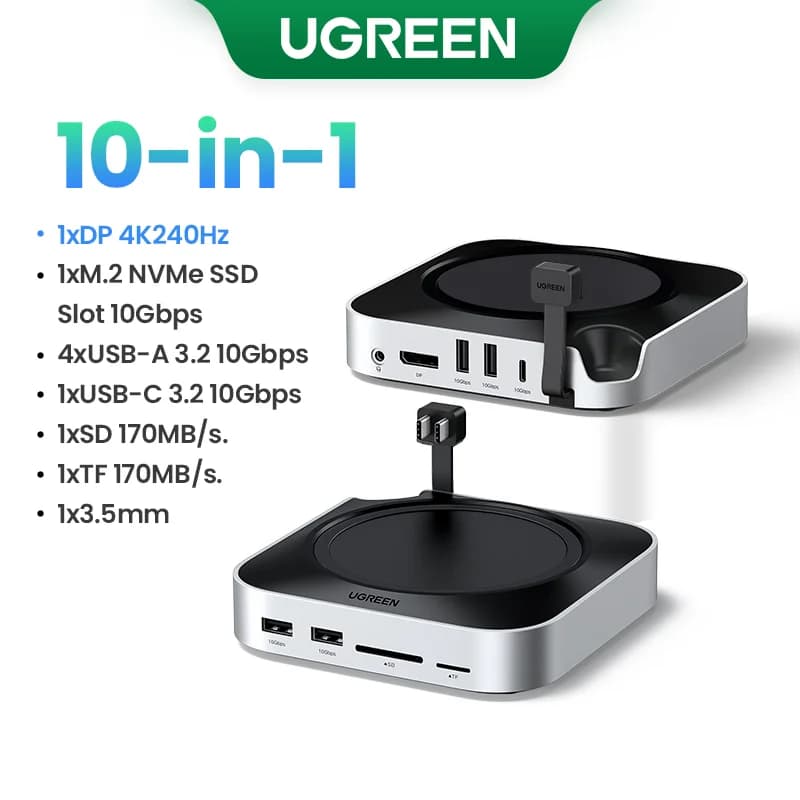 תחנת עגינה למחשב Mac Mini עם חריץ M.2 SSD, יציאת DP 4K