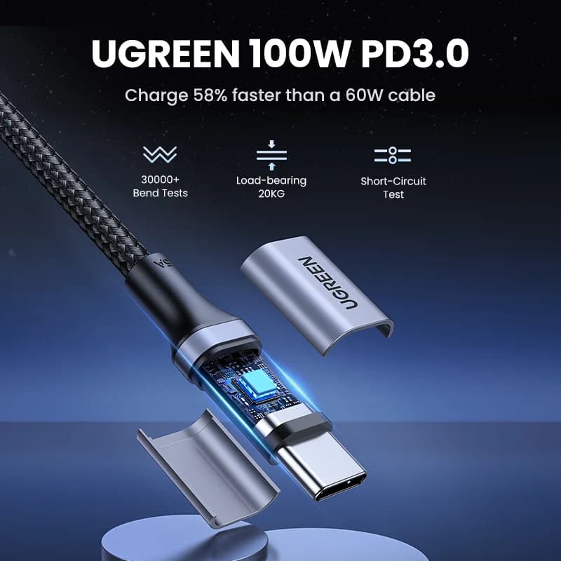 סט של 2 כבלים USB-C ל-USB-C בהספק 100W