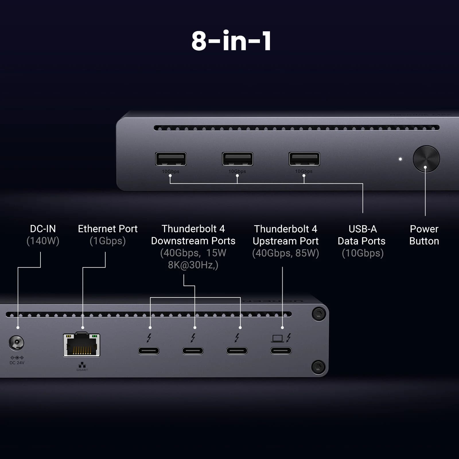 עמדת עגינה Thunderbolt 4 8-in-1 40Gbps