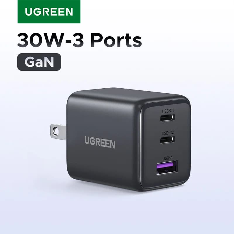 מטען 30W GaN USB-C PD, תקע אמריקאי