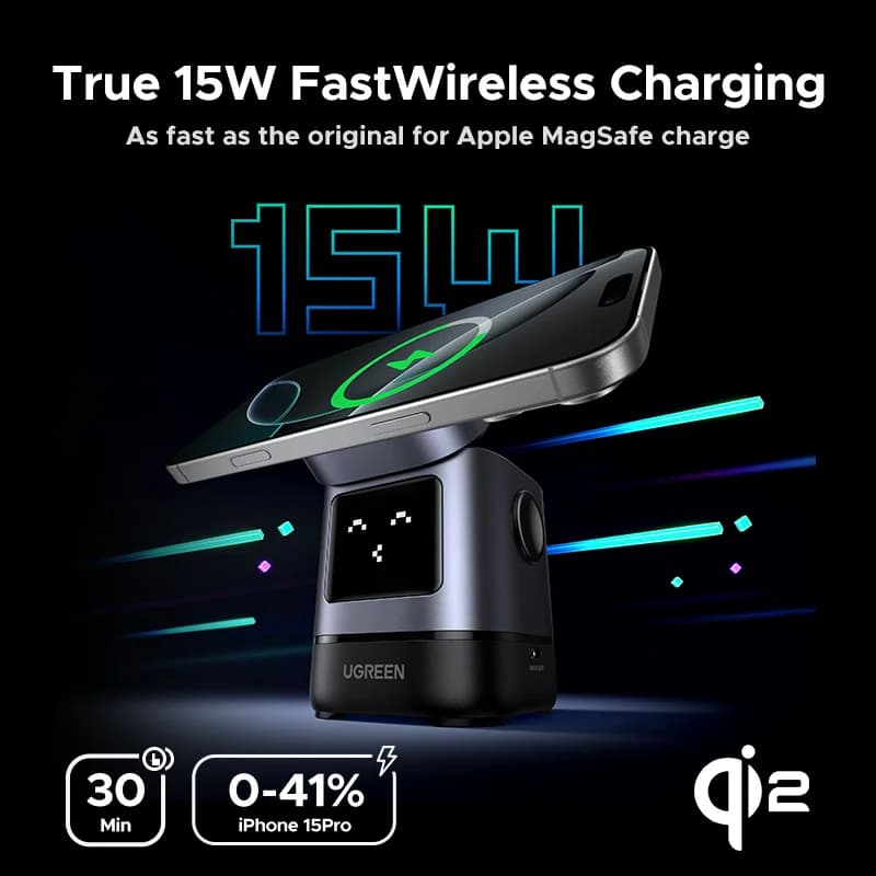 מעמד טעינה אלחוטית מגנטי Qi2 15W עם כבל
