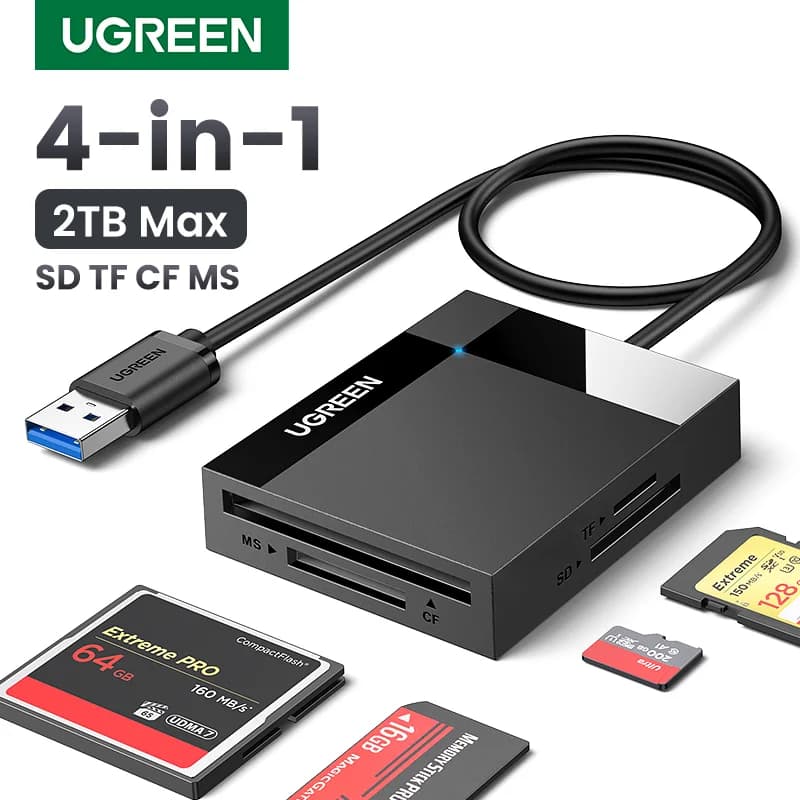 קורא כרטיסים מרובה 4-in-1 עם USB 3.0 ו-USB-C