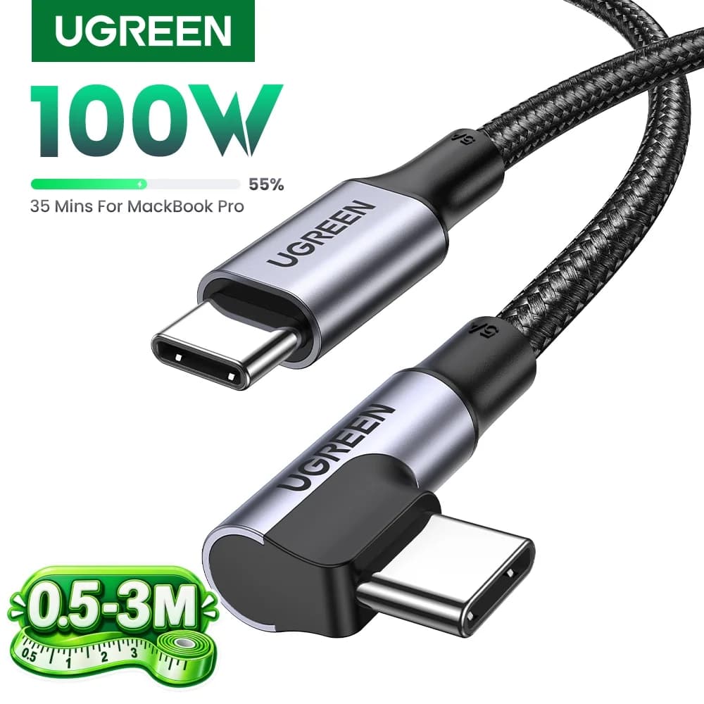 כבל USB-C בזווית 90 מעלות, 100W PD, לגיימינג