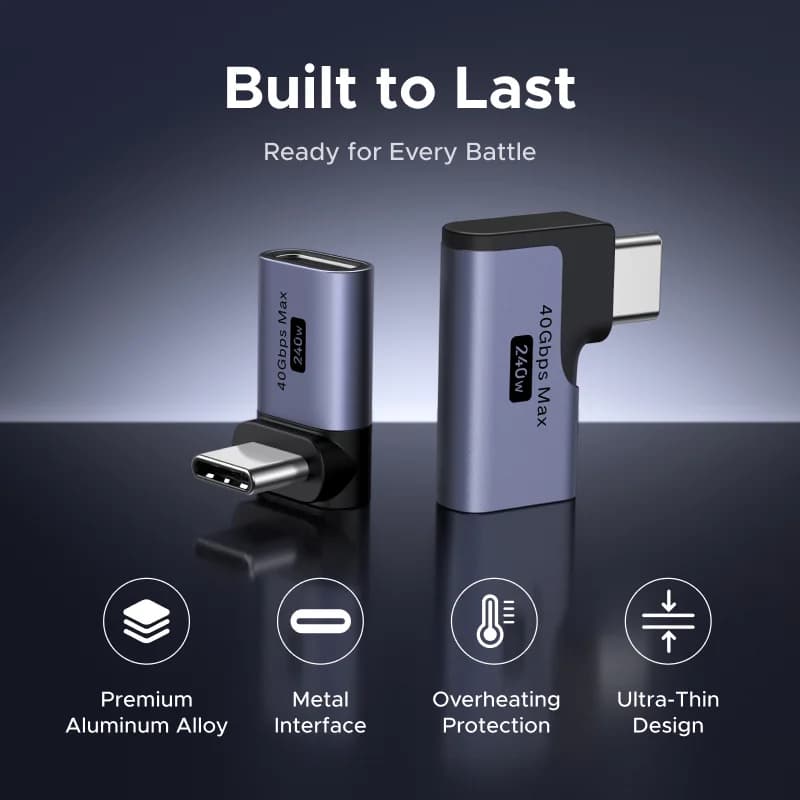 מתאם USB-C זכר לנקבה בזווית ישרה, חבילה של 3
